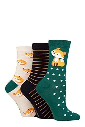 Image of SockShop Lazy Panda Ladies Novelty Bamboo Socks Pack of 3 Fox 4-8