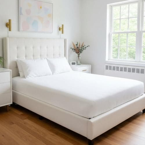 Image of Pizuna Luxury Cotton King Size Fitted Sheet White, 800 Thread Count 100% Long Staple Cotton King Size Fitted Sheet 150x200 cm, Sateen Weave Crisp Fitted Sheets Deep Fit 40 cm 1 PC White