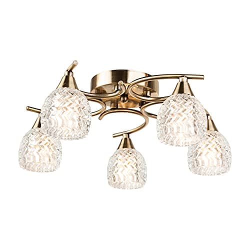 Image of Hendon Swirl Antique Brass Flush Ceiling 5 Light/Dining Room/Living Room/Bedroom/Light