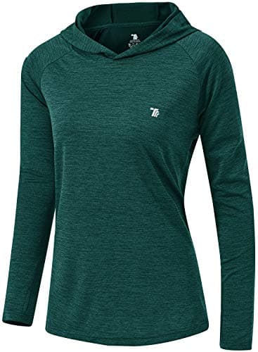 Image of donhobo Women's Long Sleeve Sports Running Hoodie Tops Shirts with Thumb Hole,UPF 50+ Sun Protect Breathable Quick-Dry Fitness T-Shirt Tops for Workout Gym Training Yoga Pilates Dark Green L