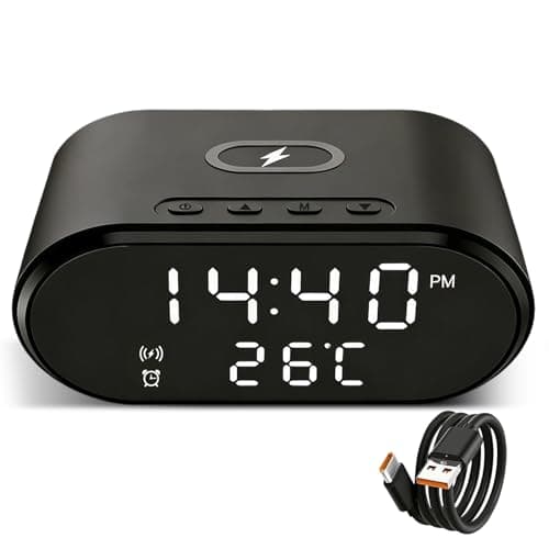 Image of Ignara 2 in 1 Wireless Charging Digital Alarm Clock 15W Fast Charging Station with LED Display TypeC Power Cable for iPhone 17/16/15/14 for Samsung Galaxy Series Dorm Bedroom Office