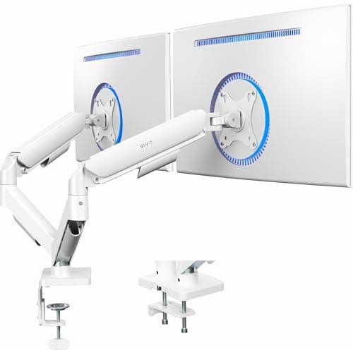 Image of VIVO Dual Monitor up to 32 inches and 19.8 lbs per Screen, Mechanical Arm Desk Mount, Articulating Counterbalance, VESA Stand, Classic, White STAND-V002OW