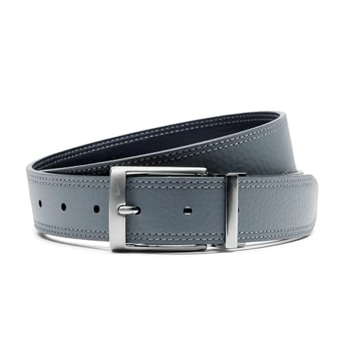 Image of Nike mens Perforated Reversible Belt, Grey/Black Double Stitch, L