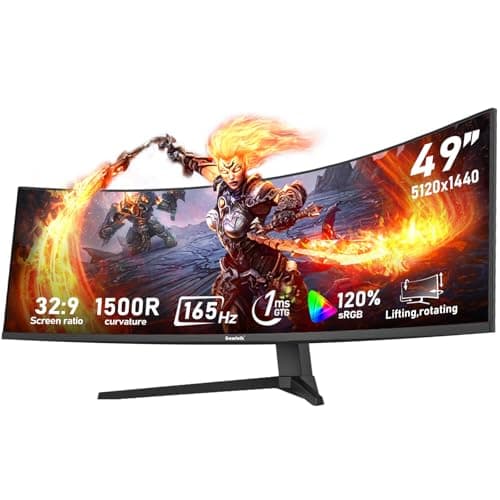 Image of Gawfolk 49 inch Ultra-Wide Curved 1500R Gaming Computer Monitor, DQHD(5120×1440), 165Hz, 1MS, FreeSync, 120% sRGB, Height Adjustable PC Screen, HDMI2.1,DP1.4, Wall-mounted compatible 75 * 75mm- Black