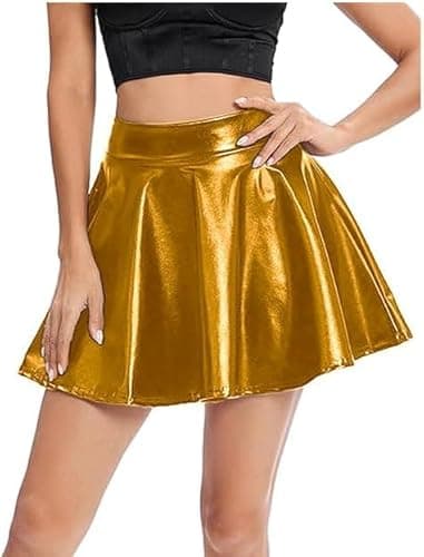 Image of Prime fashions Metallic Girls Kids Foil Dance Skirt Ballet Skating -Gymnastics – Modern and Stylish – Multi-Purpose (9-10 Years, Gold)