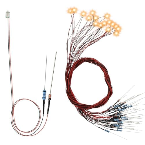Image of Evemodel 20PC. 0805 SMD LED Yellow Pre-wired Model Diodes Lamp with Voltage Control Tube with 50cm PTFE Cable for Model Making Decoration