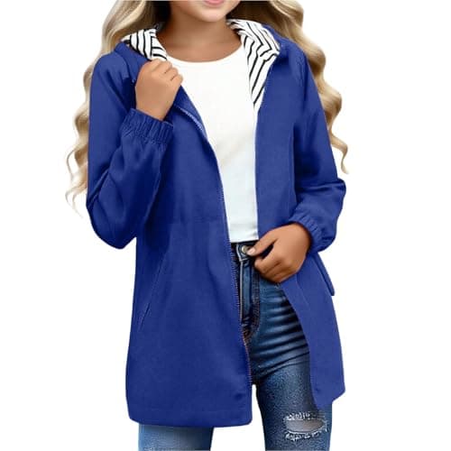 Image of duxyoz Boys Girls Rain Jacket - Waterproof Lightweight Raincoat for Kids,Packable,Water-Resistant,Windproof,Hooded,Long Raincoats Windbreaker Trench Coat Blue 15-16 Years