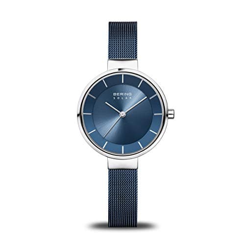 Image of BERING Women Analog Solar Collection Watch with stainless steel Strap and Sapphire Crystal 14631-307, Blue, 31