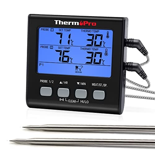 Image of ThermoPro TP17B Digital Meat Thermometer Cooking Grill BBQ Food Thermometer with Timer Dual Food Temperature Probes for Smoker Kitchen Oven Large LCD Backlight Cooking Thermometer with Timer Alarm