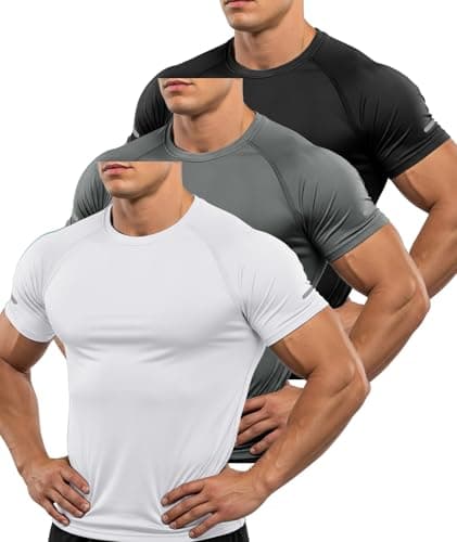 Image of ZITY 3 Pack Mens T Shirt Gym T-Shirts for Men Sport Short Sleeve Shirts Training Quick Dry Breathable Tshirts Running Tops Workout Tee Shirts White+Gray+Black 3XL