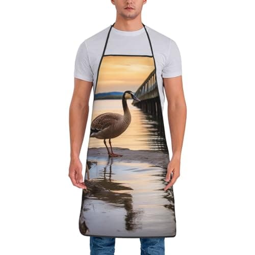Image of ANABPRMA Wild Goose by the Bridge Waterproof Tie Back Apron for Cooking, Baking, Restaurant or BBQ, Full Coverage Kitchen Apron