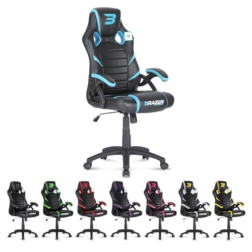 Image of BraZen Puma PC Gaming Chair for Adults Ergonomic Office Computer Chairs Gaming for Adults Video Games Seat Ergonomic Office Computer Video Games Seat Black Blue
