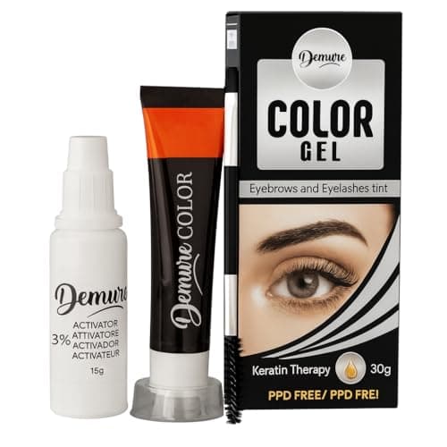 Image of Demure Color Gel Eyelash and Eyebrow Tint, PPD Free, Ammonia Free, up to 30 Applications, up to 4 Weeks Lasting Effect, Lash and Brow Dye Kit with Keratin (1.0 Black)