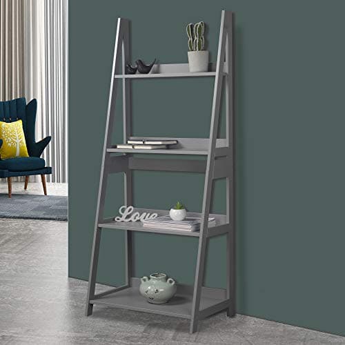 Image of URBNLIVING Modena 4 Tier Wooden Ladder Storage Rack Display Stand Shelving Unit Bedroom (Grey)