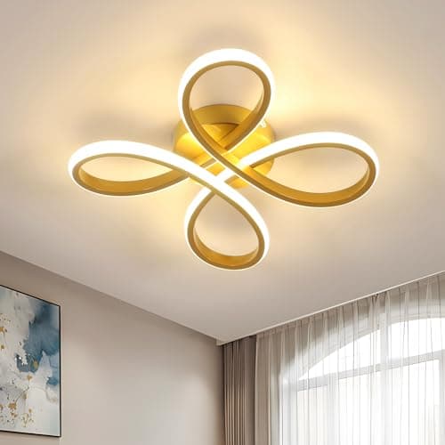 Image of Dorlink Ceiling Lights, Gold Flower Ceiling Light 30W, Creative Flower Shape Chandeliers Light for Living Room, Semi Flush Ceiling Light for Bedroom, Kitchen, 3000K Warm White