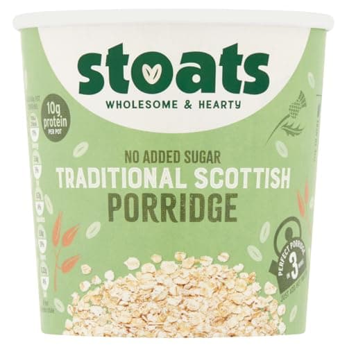 Image of Stoats Classic Scottish Porridge Quick Pot – Made with Scottish Oats, Convenient Single-Serve 60g Pot, Great for Breakfast at Home or On-the-Go (Pack of 16)