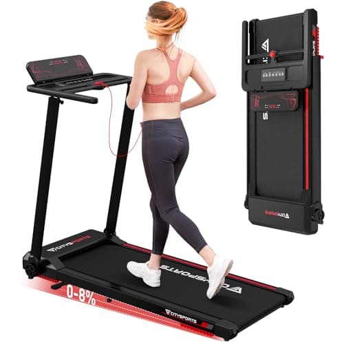 Image of CITYSPORTS Folding Treadmill, Under Desk Walking Machine, 8% Incline Treadmills for Home, 12km/h Portable Treadmill, 1400W Motor Walking Pad Foldable, 120kg Weight Capacity, APP LED Screen (Black)