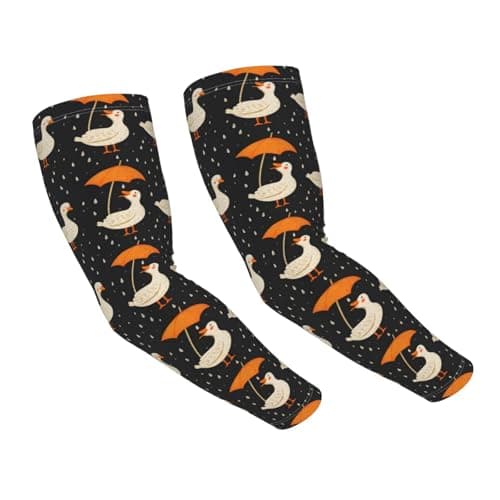 Image of Cooling Arm Sleeves for Men Women Uv Protection - Fashion Cute Umbrella Goose Print Breathable Gardening Compression Tattoo Sleeves to Cover Arms for Women Men with Thumb Hole
