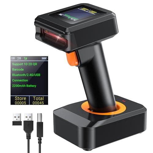 Image of Tera 2D Barcode Scanner Wireless, Bluetooth QR Code Scanner, with Time Display Screen Battery Level Indicator Charging Base, Patent Number 90078251950003, HW0006