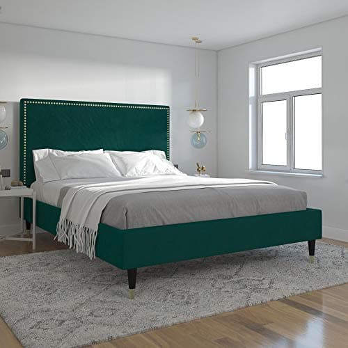 Image of DHP Furniture Audrey Bed, Green Velvet Double