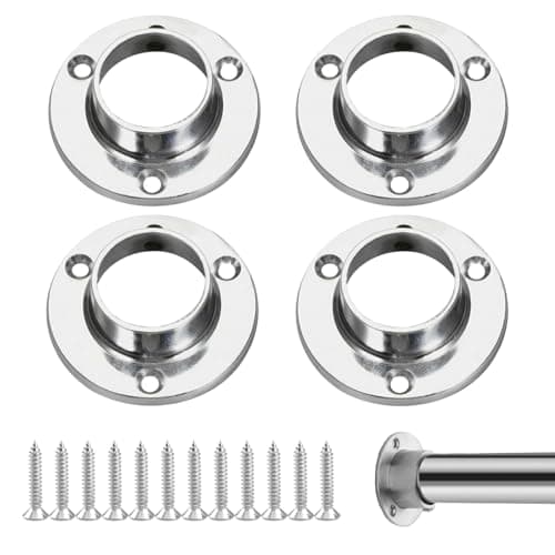 Image of 25mm Wardrobe Rail Brackets with Holding Screws, Stainless Steel Flange Rod Holder for Wardrobe Hanging Rod, Chrome Closet Rod End Supports Bracket for Clothes Rail, Towel Bar (25mm-4pcs)