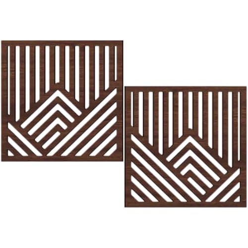 Image of SWOOMEY 2Pcs Wooden Mountain Wall Art Small Hollowed Walnut Grain Panels, Decorative Wall Decor for Living Room and Garden