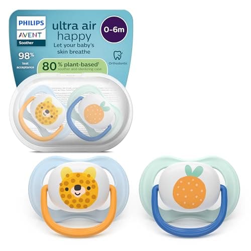Image of Philips Avent Ultra air Soothers - Orthodontic, Babies 0-6 Months, Soft Silicone Teat, BPA-Free, Sterilising Case, 2 Pack, SCF080/23