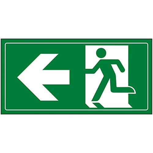 Image of V Safety Fire Exit Man Running Left Sign - 300x150mm - Green 1mm Rigid Plastic