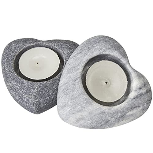 Image of WiseAccordio ® Set of 2 Charming, Rustic Design Stone Heart Tea Light Holder | living room| Grey
