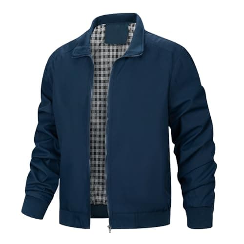 Image of Wirltte Mens Bomber Jackets Lightweight Casual Windbreaker Baseball Sports Hiking Jacket Outwear with Zip Pockets Navy XXL