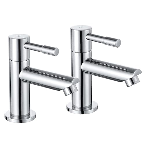 Image of Wasserrhythm Basin Taps Pair Twin Bathroom Sink Taps Traditional Two Holes Lead-Free Stainless Steel Chrome Hot and Cold Water Wash Basin Tap 1/4 Turn 2 Holes