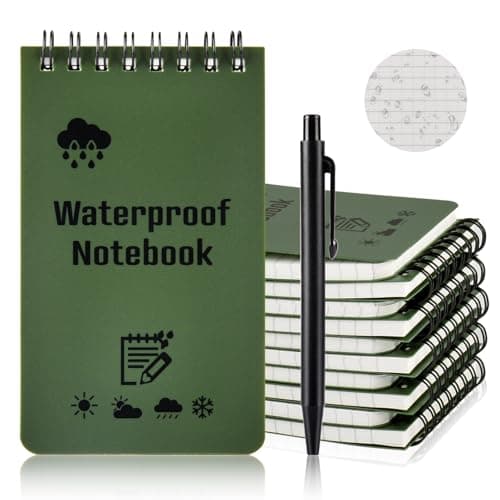 Image of OSDUE Reporter's Spiral Shorthand Notebook,10 Pack with a pen,100 Pages 50 Sheets 12.7 * 7.6cm, 5x 3inch, Top Spiral Bound Waterproof Paper Wirebound Notebook, Green