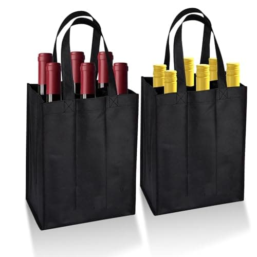 Image of Storneliv 2PCS Bottle Carrier for 6 Bottles, Reusable Black Wine Bag with Handle, Portable Wine Storage Bag for Home, Picnic, Camping 31x25x18 cm