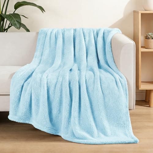 Image of Exclusivo Mezcla Soft Fleece Throw Blanket for Sofa, Super Soft Velvet Plush Blanket for Bed, Fuzzy Cozy and Warm for All Seasons, 127x152 CM, Light Blue