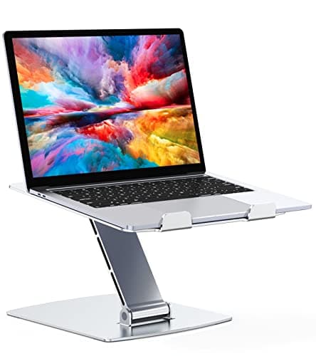 Image of Glangeh Laptop Stand Adjustable Height, Ergonomic Air-Ventilated Laptop Riser Holder for Desk, Aluminum Foldable Laptop Cooling Pads Computer Stand Compatible with MacBook Air Pro (10-16")-Silver