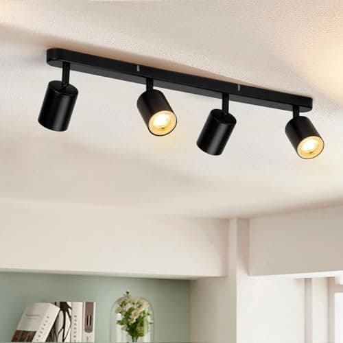 Image of VIIIVA 4 Way Spotlight Ceiling Light Rotatable, Black Spot Lights GU10 Industrial Spotlights Fitting Adjustable, GU10 Spotlight Bar for Bedroom Living Room Hallway, Bulb Not Included