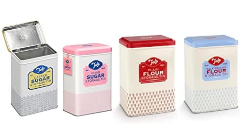 Image of Tala Originals Food Storage Tin Set, Storage Tins for Self Rasing Flour, Plain Flour, Caster Sugar and Icing Sugar, Each tin holds a full bag, Ideal for Storage, Perfect for Display!