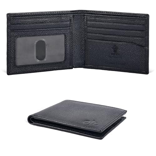 Image of Oak Leathers Slim Leather Wallet for Men - RFID Wallets 6 Credit Card Holder Ultra Thin Gift for Mens, Front Pocket Minimalist Design (Black Pebble)