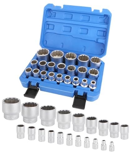 Image of 21 PCS 1/2 Inch Socket Set, 12 Point Spline Pass Through Drive Sockets Universal Large Metric Socket Kit, CR-V Steel Half Inch 8 9 10 11 12 13 14 15 16 17 18 19 20 21 22 24 27 30 32 34 36mm
