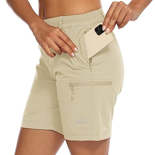 Image of donhobo Women's Walking Hiking Shorts, Ladies Summer Cargo Shorts Lightweight Quick Dry Outdoor Casual Stretch Shorts Trousers with Zipped Pockets Yellow M