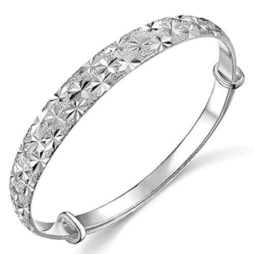 Image of Sterling Silver Bangle Bracelets for Women,Fashion Jewelry Simple Adjustable 925 Silver Cuff Bangles for Women Mom Wife Valentine Mothers Day Gift, Adjustable Size, Sterling Silver, no gemstone