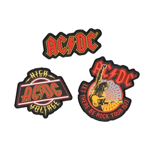 Image of Grupo Erik Iron On Patches for Clothing - AC/DC Merchandise | 3 Sew On Patches for Clothing & for Backpacks, Backpack Accessories | ACDC Gifts Under 15 Pounds