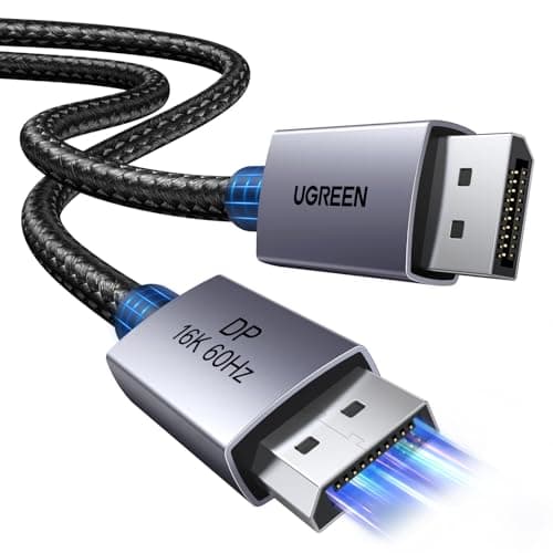 Image of UGREEN 16K@60Hz DisplayPort Cable 50cm Support 80Gbps 8K@240Hz, 4K@480Hz Braided DP 2.1 to DP Lead HDCP 2.3, DSC 1.2a, FreeSync&G-Sync, HDR Display Port Cord for TV Gaming Monitor Graphics PC (0.5M)