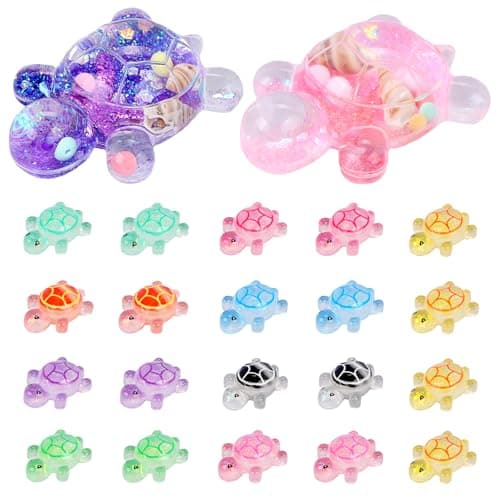 Image of LALASTYLE Resin Animals Turtles Set: 2 Glittering Star Sand Turtles + 20 Sparkling Mini Turtles, Colorful Resin Animal Figures for Garden, Aquarium,Dollhouse Miniature Landscape Home Decoration