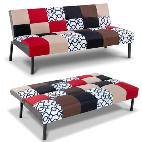 Image of Hroth Sofa Bed 3 Seater, Click Clack Bed Settee with 5-Level Adjustable Backrest, Convertible Futon Sofa with Metal Legs, Breathable Fabric Guest Bed for Living Room & Flat, 168cm