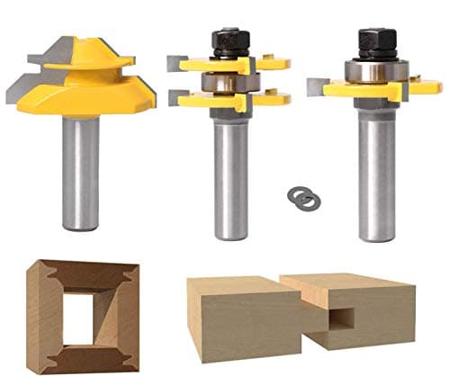 Image of Lock Miter 45 Degree Joint Router Bits + 2Pcs Tongue and Groove Set [1/2-Inch], 45° Router Bit + Wood Milling Cutter Set 3 Teeth T Shape