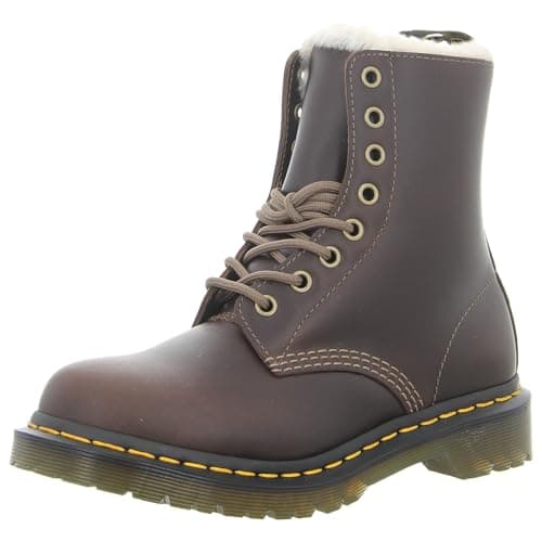 Image of Dr. Martens Women's 1460 Serena Faux Fur Lined Lace-Up Boots Combat, Dark Khaki Orleans 32019777, 6.5 UK