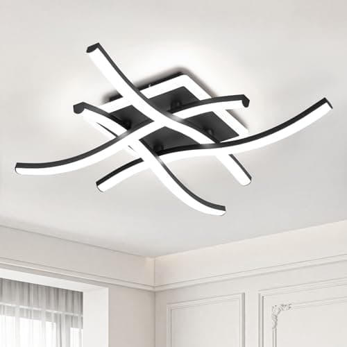 Image of MELAYR LED Ceiling Lights, 29W 2900LM Curved Design Ceiling Lighting, 5 Built-in LED Boards, 3000K/4500K/6500K with Memory, Modern Ceiling Fixture for Living Room Bedroom Kitchen Hallway, Black
