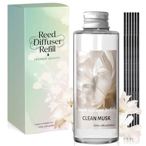 Image of Scent-Hi Reed Diffuser Refill 200ml, Clean Musk Scented Refill with 6 Reed Sticks, Long-Lasting Home Fragrance Decor for Living Room, Bedroom, Office