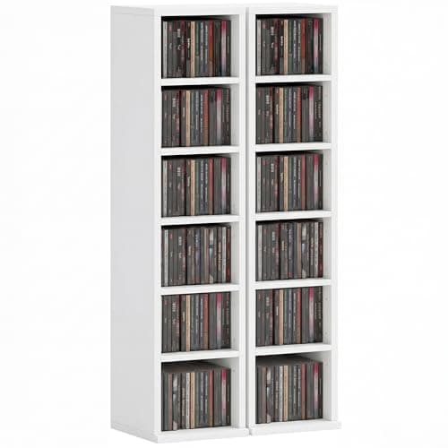 Image of HOMCOM 204 CD Storage Units Set of 2, Blu-Ray Tower Rack with Adjustable Shelves, Bookcase Storage Organiser, White